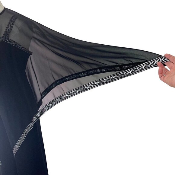 Vintage Womens Maxi Dress Cape Set Black Size Medium 70s Empire Waist Greek Trim - Picture 10 of 16